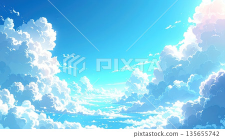 人工智慧圖像：夏季積雨雲漂浮在藍天中 135655742