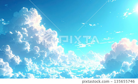 人工智慧圖像：夏季積雨雲漂浮在藍天中 135655746