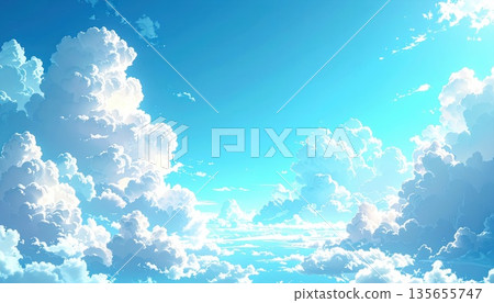 人工智慧圖像：夏季積雨雲漂浮在藍天中 135655747