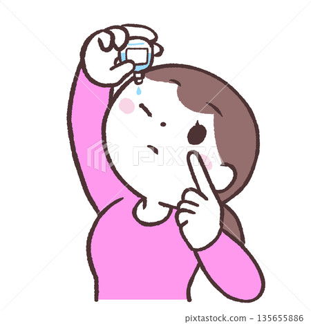 Illustration of a woman applying eye drops Illustration of a woman applying eye drops 135655886