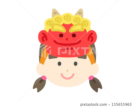 戴著紅色惡魔面具的女孩圖示插圖 戴著紅色惡魔面具的女孩圖示插圖 135655965