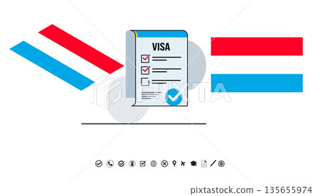 Luxembourg Visa Checklist Graphic With Abstract Red And Blue Stripes For Travel Compliance And Documentation. 135655974