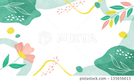 Botanical natural background frame. Soft and fluffy watercolor illustration frame of flowers and plants. 135656013