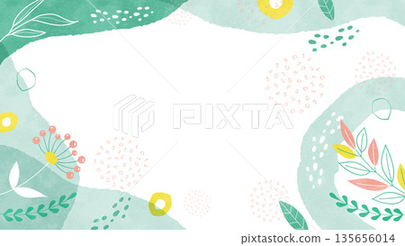Botanical natural background frame. Soft and fluffy watercolor illustration frame of flowers and plants. 135656014