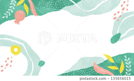 Botanical natural background frame. Soft and fluffy watercolor illustration frame of flowers and plants. Botanical natural background frame. Soft and fluffy watercolor illustration frame of flowers and plants. 135656015