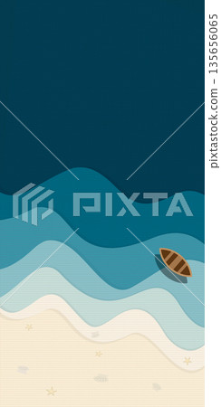 Abstract blue sea with white sand beach vertical shape vector illustration. Tropical blue sea concept flat design background have blank space. Abstract blue sea with white sand beach vertical shape vector illustration. Tropical blue sea concept flat design background have blank space. 135656065