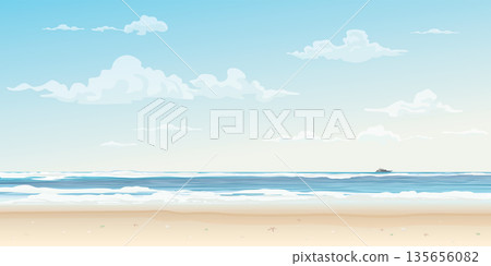 White sand beach and tropical blue sea vector illustration. Summer concept flat design have blank space. 135656082