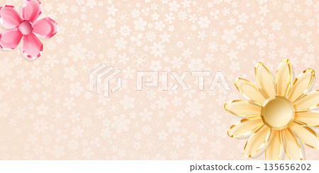 Pink and yellow crystal flowers on floral background. 135656202