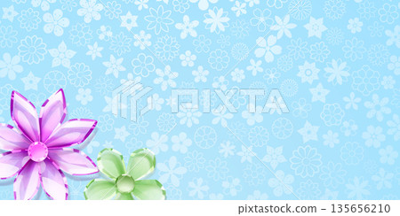 Crystal flowers on light blue background with floral pattern. Crystal flowers on light blue background with floral pattern. 135656210