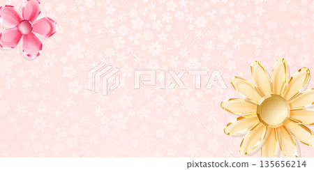 Pink and yellow crystal flowers on pastel pink floral background. Pink and yellow crystal flowers on pastel pink floral background. 135656214