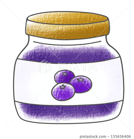 Simple, loose-fitting jar of blueberry jam in an analog style 135656406