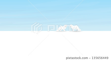 Arctic Fox family in snowland vector illustration. Snow landscape concept have blank space. 135656449