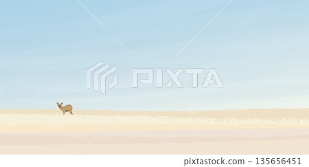 Young deer in countryside fields landscape in autumn flat design vector illustration have blank space. Young deer in countryside fields landscape in autumn flat design vector illustration have blank space. 135656451
