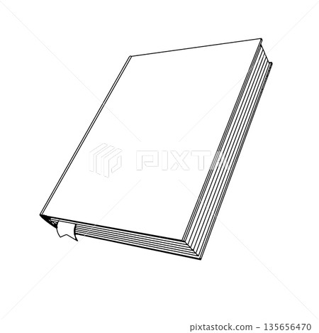 Outline for Coloring of Hardcover Book with Bookmark on White Background. Vector Illustration. 135656470