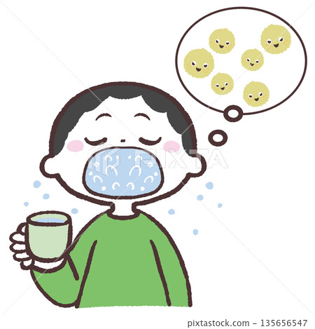 男孩漱口以沖洗掉花粉的插圖 135656547