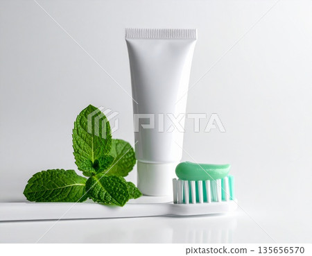 在牙刷上擠牙膏。刷牙、口腔護理、美容、健康、預防口臭的禮儀。 135656570