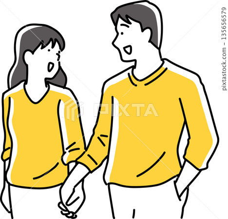 Smiling men and women holding hands 135656579