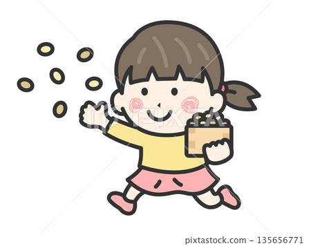 Illustration of a girl throwing beans (line drawing color) Illustration of a girl throwing beans (line drawing color) 135656771