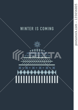 Winter is coming with knitted hat geometric shapes vector illustration. Merry Christmas vintage greeting card vertical template. Winter is coming with knitted hat geometric shapes vector illustration. Merry Christmas vintage greeting card vertical template. 135656805
