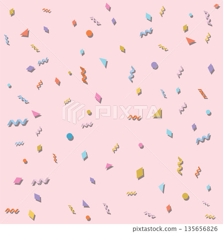Pastel falling confetti on pink background. Carnival geometric pattern vector illustration. 135656826