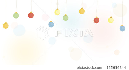 Colorful hanging evening balls with blurred background vector illustration childish style. Party background doodle lines template have blank space. Colorful hanging evening balls with blurred background vector illustration childish style. Party background doodle lines template have blank space. 135656844