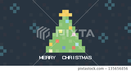 Merry Christmas and decorated Christmas tree 90's gaming concept vector illustration. Merry Christmas 8 bit greeting card template. Merry Christmas and decorated Christmas tree 90's gaming concept vector illustration. Merry Christmas 8 bit greeting card template. 135656856