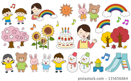 Kindergarten and nursery school annual events and seasonal illustration set Kindergarten and nursery school annual events and seasonal illustration set 135656864