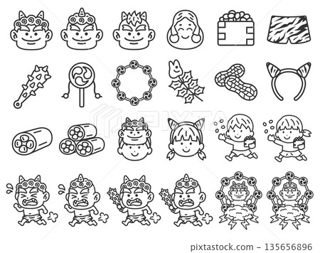Deluxe Edition! Setsubun Special Icon (Line Drawing) Illustration Set Deluxe Edition! Setsubun Special Icon (Line Drawing) Illustration Set 135656896