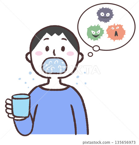 Illustration of a man gargling to flush out viruses 135656973