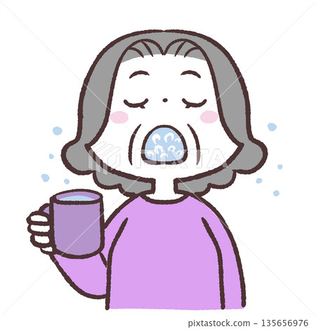 Illustration of a senior woman gargling 135656976