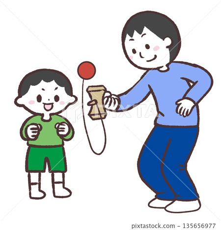 男孩們玩劍玉的插圖 135656977