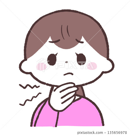 一位喉嚨痛的女性的插圖 135656978