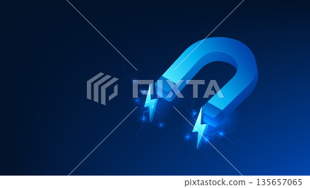 Magnetic Technology Background with Lightning Symbol, Electromagnetic Energy Concept, Power Field and Electric Force Visualization, Futuristic Science Technology, High Voltage Energy Innovation 135657065