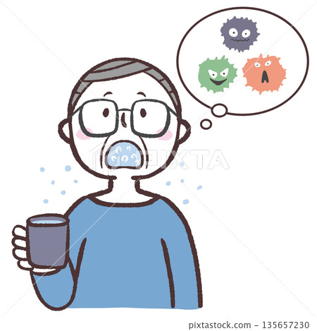 圖：一位老年男子漱口以排出病毒 135657230