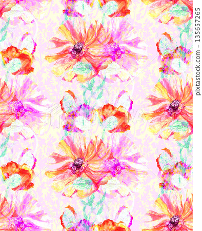 Watercolor floral pattern in warm gentle shades with large poppies Watercolor floral pattern in warm gentle shades with large poppies 135657265