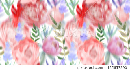 Seamless summer pattern with a blur effect and multicolored peonies for textiles Seamless summer pattern with a blur effect and multicolored peonies for textiles 135657290