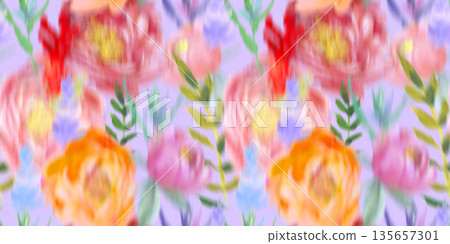 Seamless pattern with a blur effect and multicolored peonies for summer textiles Seamless pattern with a blur effect and multicolored peonies for summer textiles 135657301