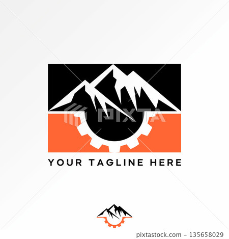Mountain and gear top down on square block car transportation vacation hiking logo design graphic concept creative premium vector stock image top sell 135658029