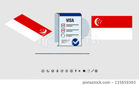 Singapore Visa Process Illustration With Flags, Checklist, And Travel Documentation Concept. Singapore Visa Process Illustration With Flags, Checklist, And Travel Documentation Concept. 135658303