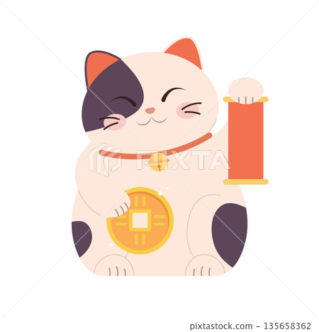 Cute maneki neko cat. japanese wish doll. Cute maneki neko cat. japanese wish doll. 135658362