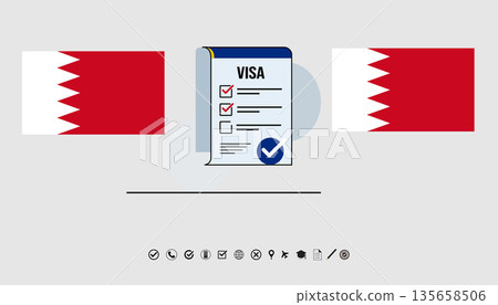 Visa Application Document With Bahrain Flags And Travel Theme For International Travel. Visa Application Document With Bahrain Flags And Travel Theme For International Travel. 135658506