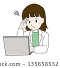 Medical illustration of a female doctor struggling with computer work 135658532