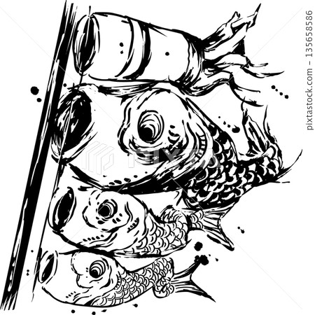 鯉魚旗水墨畫插圖 135658586