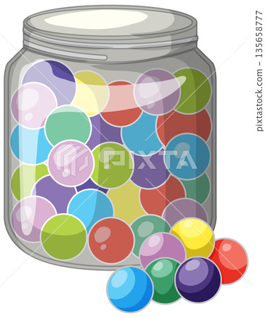 Colorful Round Candies in a Transparent Glass Jar Vector Illustration Colorful Round Candies in a Transparent Glass Jar Vector Illustration 135658777
