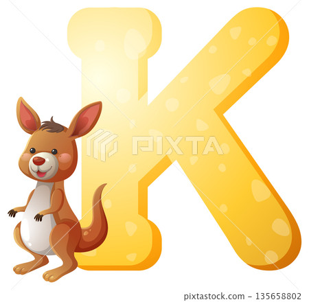 Cartoon Kangaroo with Large Yellow Letter K Illustration Cartoon Kangaroo with Large Yellow Letter K Illustration 135658802