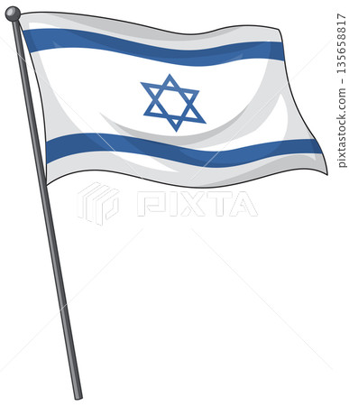 Waving National Flag of Israel on a Simple Grey Pole Waving National Flag of Israel on a Simple Grey Pole 135658817