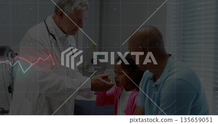 Dr inspecting girl's throat as dad watching in clinic, with stethoscope bench cabinets tray blinds Dr inspecting girl's throat as dad watching in clinic, with stethoscope bench cabinets tray blinds 135659051