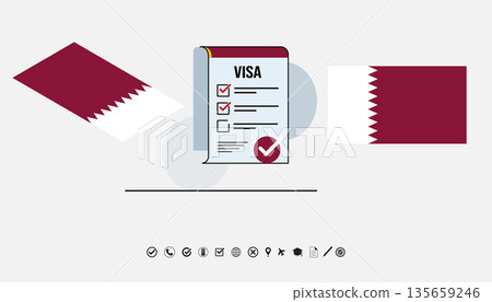 Qatar Visa Checklist Document With Flags And Checkmarks For Travel Approval Illustration Concept Graphic. 135659246