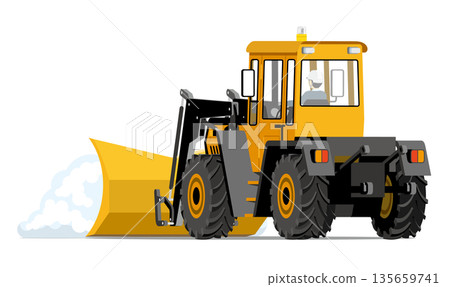 Snowplow working on snow removal_Snow removal dozer 135659741