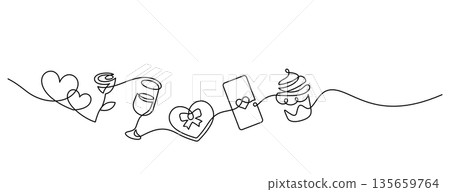 valentine celebration banner one line drawing continuous minimalism 135659764